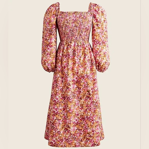 J. Crew Smocked puff-sleeve dress in faded floral pink BD996 Women's Large - Picture 2 of 9